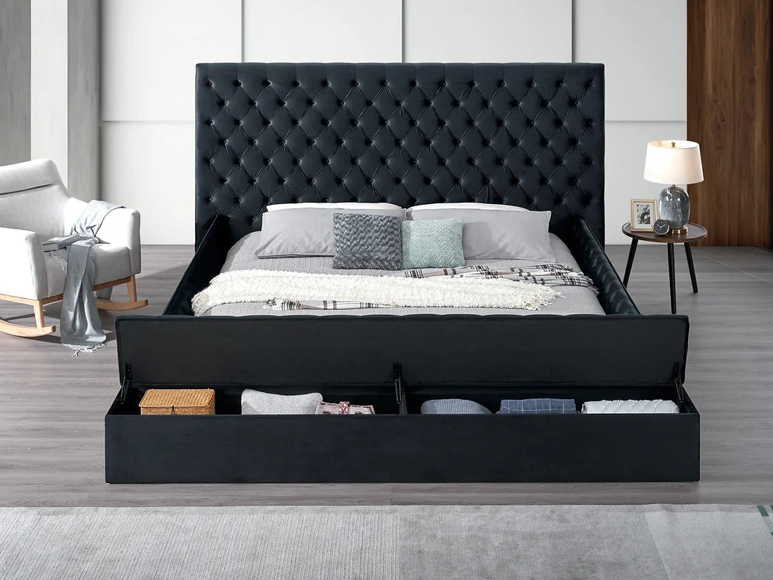 Catalina Black Velvet Storage Platform Bed Frame