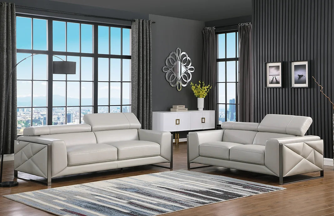 Giorgio Grey Italian Leather Sofa, Loveseat & Chair