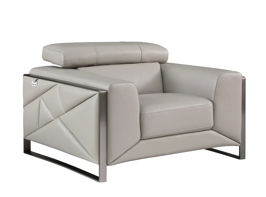 Giorgio Grey Italian Leather Sofa, Loveseat & Chair