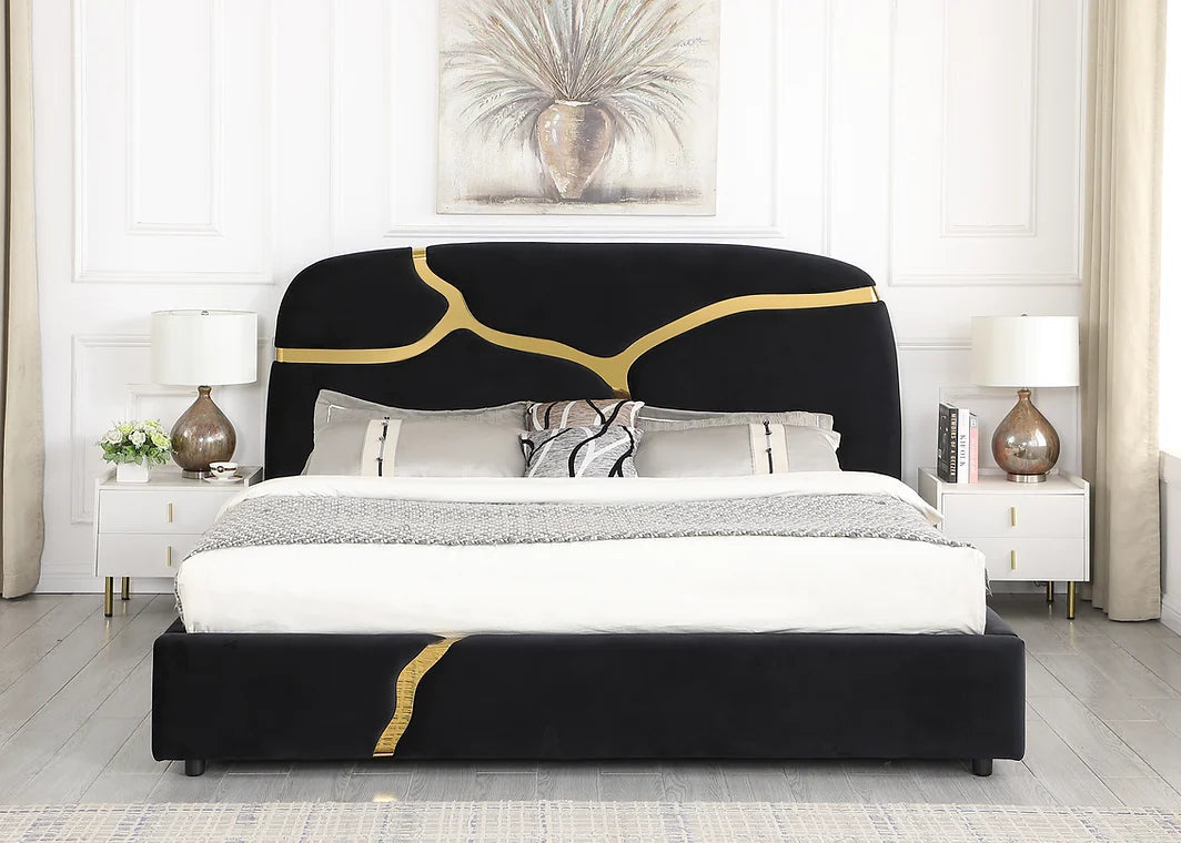 B838 Milan Black Velvet Platform Bed Frame