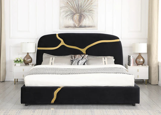 B838 Milan Black Velvet Platform Bed Frame