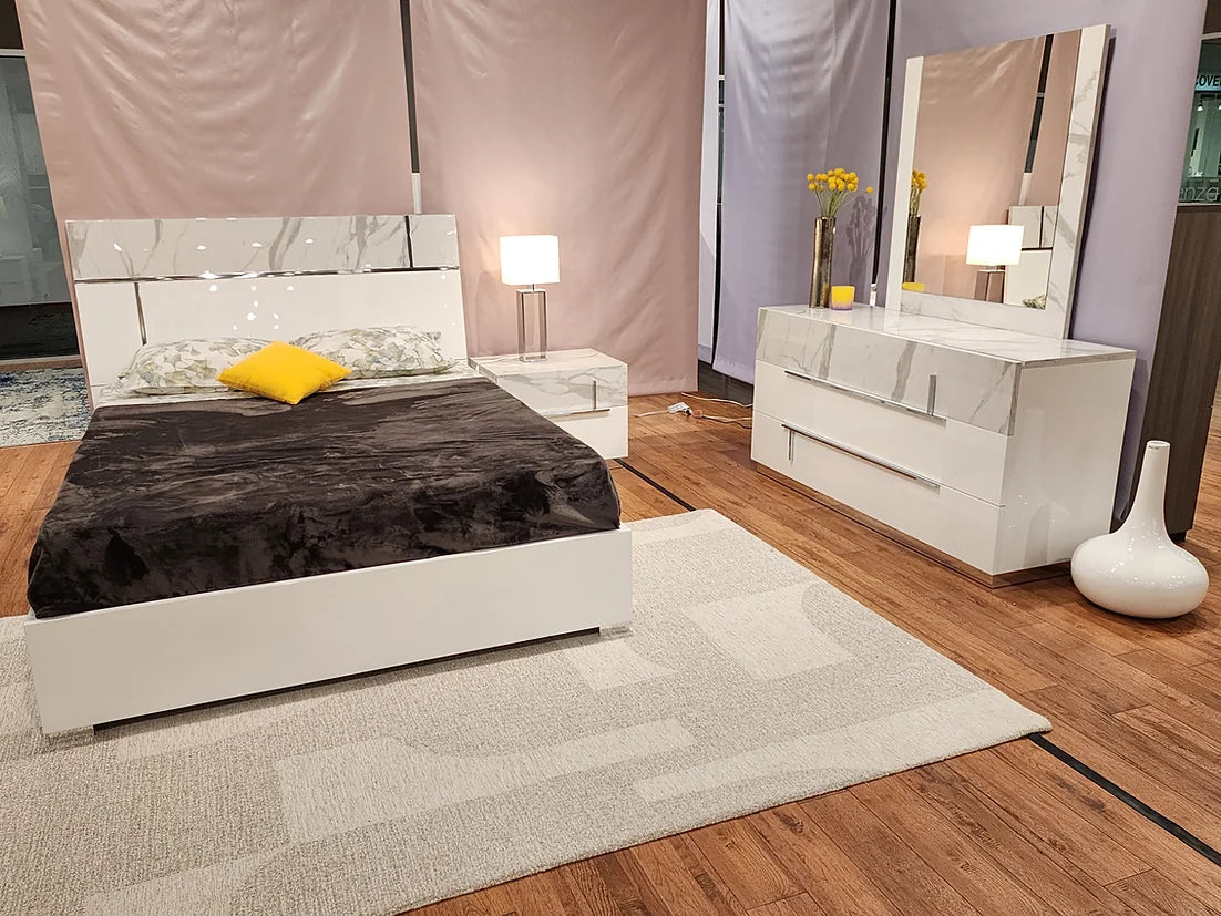 5pcs Sunset III White Marble Italian Bedroom Set