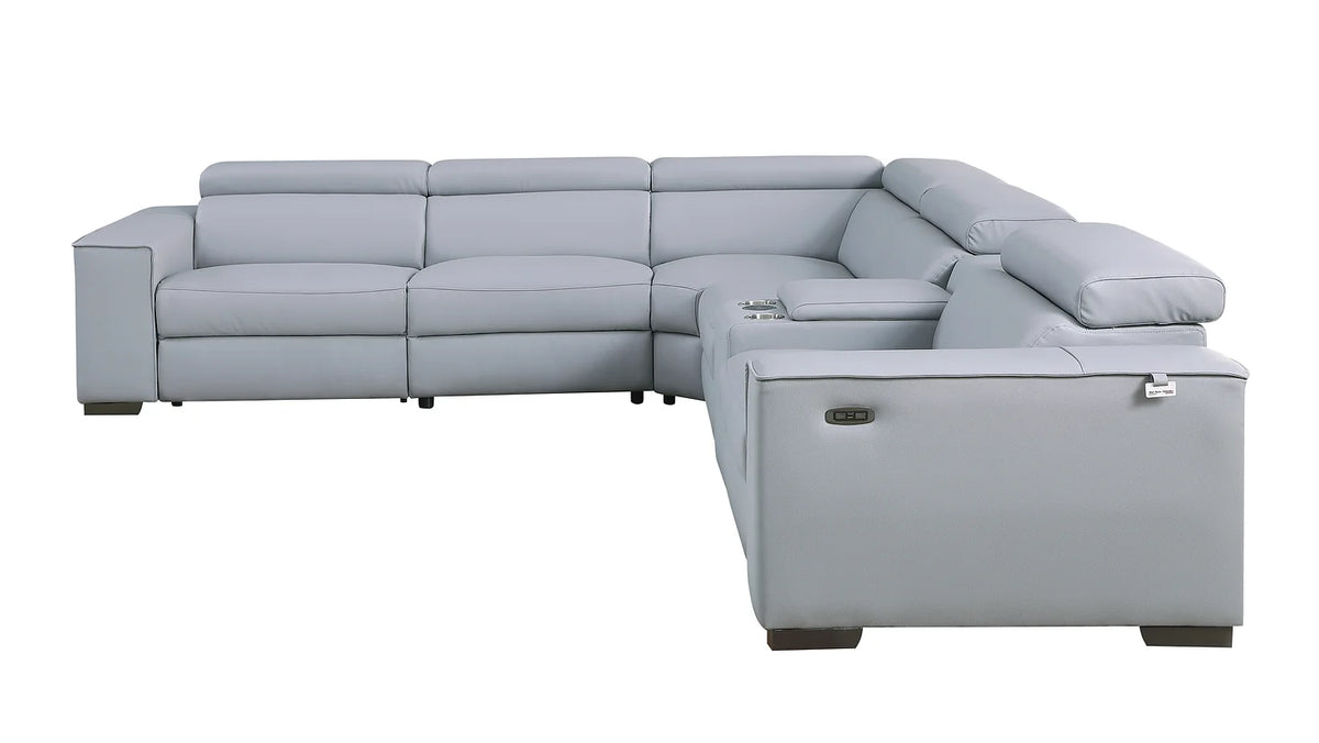 Light Blue Leather 2 Power Reclining Sectional