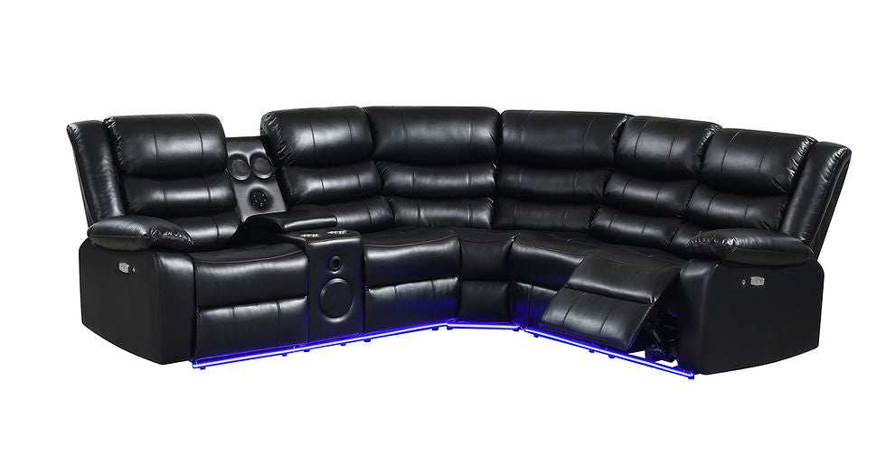 S8787 Sonic LED Black Power Reclining Sectional