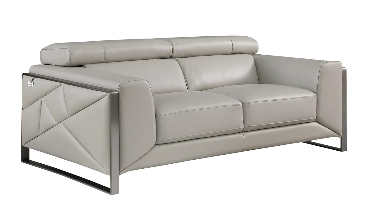 Giorgio Grey Italian Leather Sofa, Loveseat & Chair
