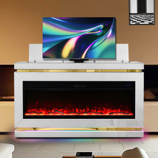 A94 White TV Stand with Fireplace