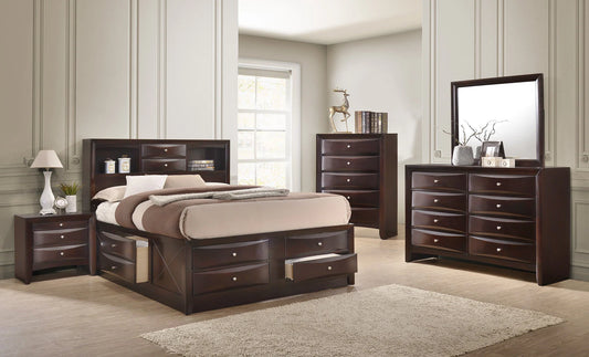 5pcs Emily Brown Wood Finish Storage Bedroom Set