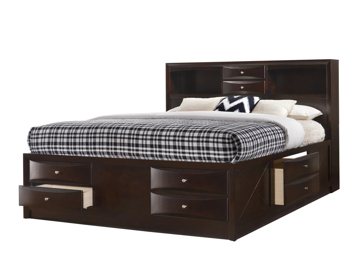 5pcs Emily Brown Wood Finish Storage Bedroom Set