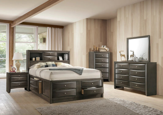 5pcs Emily Grey Wood Finish Storage Bedroom Set