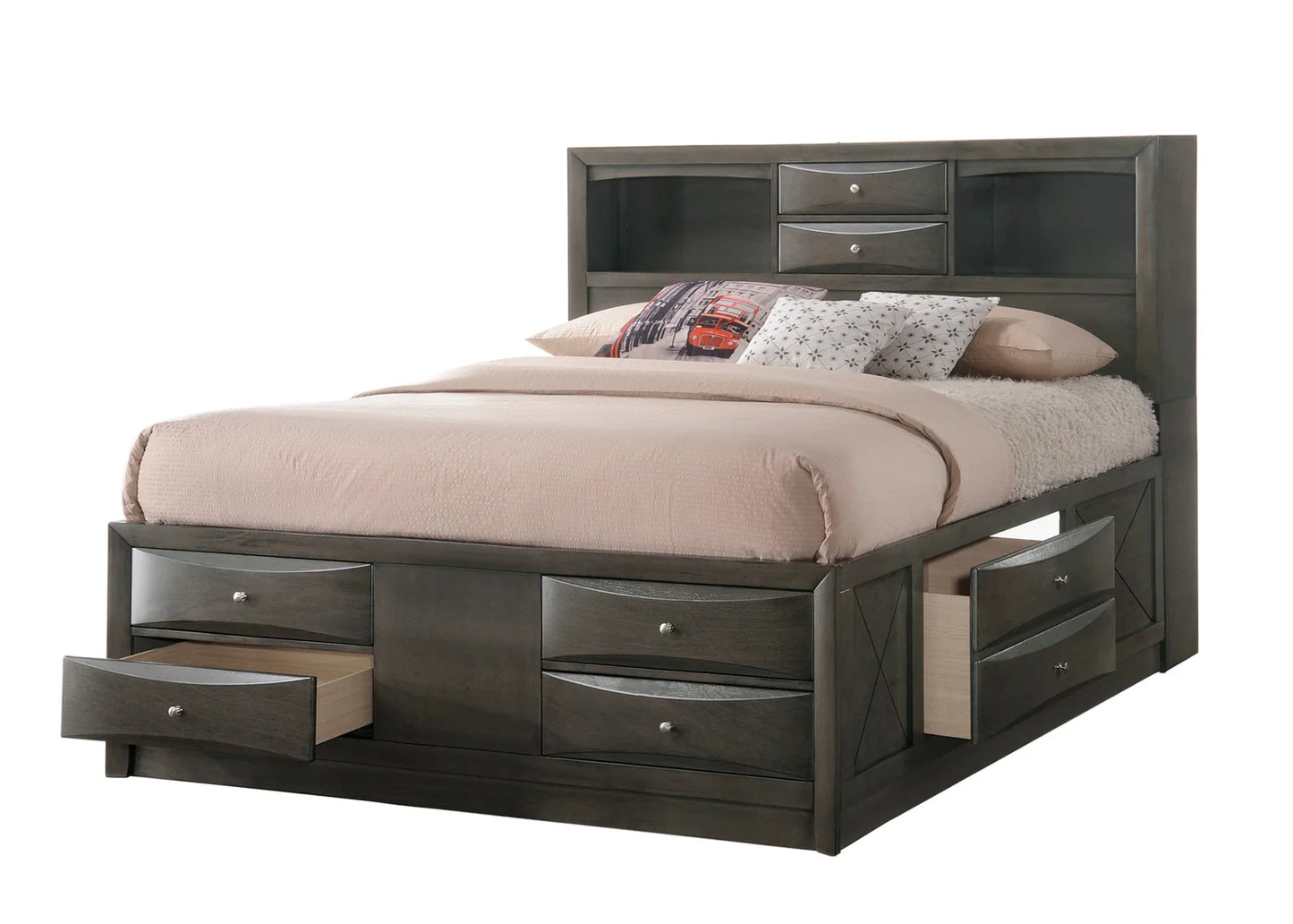 5pcs Emily Grey Wood Finish Storage Bedroom Set