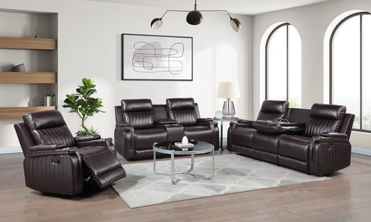 3pcs Ethan Brown Leather Reclining Sofa Set  Includes Power Outlet