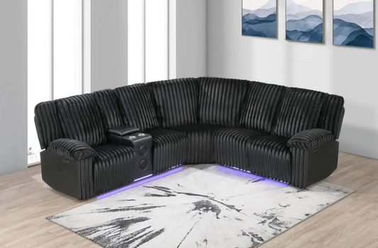 Flash Power Black Reclining Sectional