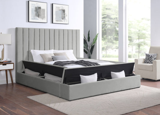 France Grey Velvet Storage Bed Frame
