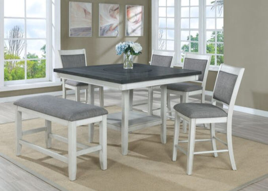 6pcs Fulton Chalk Grey Counter Height Dining Set