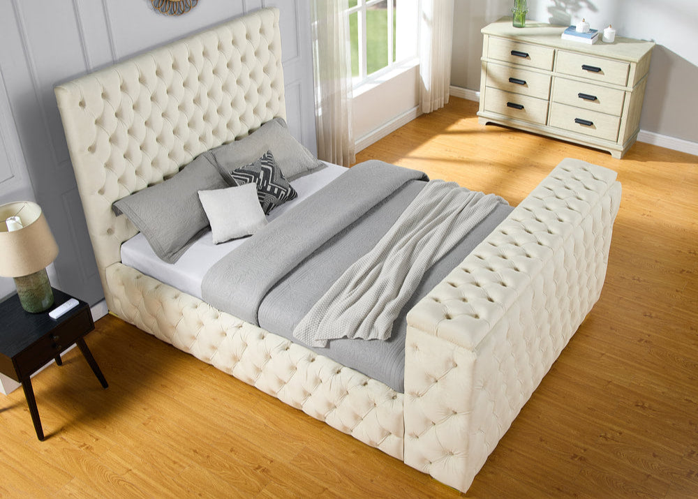 Future Beige Platform Bed Frame with TV Stand
