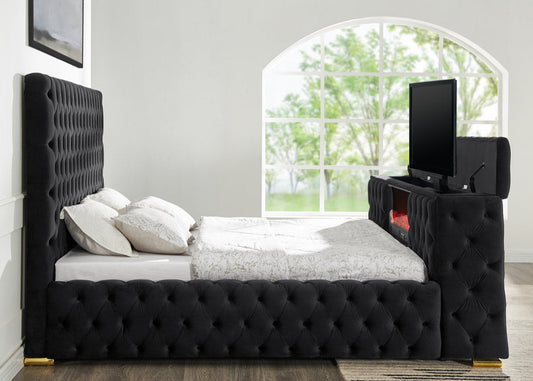 Future Black Platform Bed Frame with TV Stand