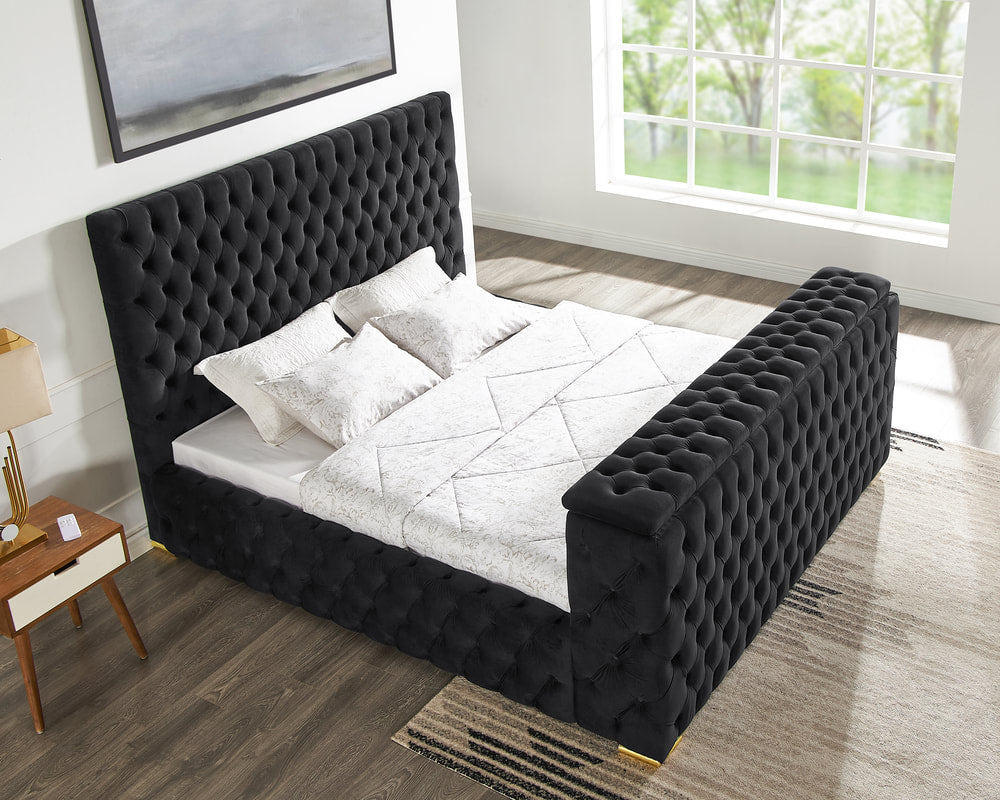 Future Black Platform Bed Frame with TV Stand