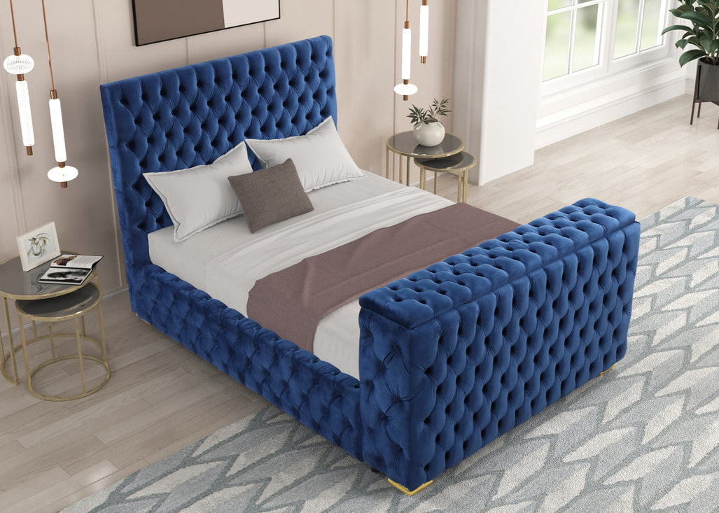 Future Blue Platform Bed Frame with TV Stand