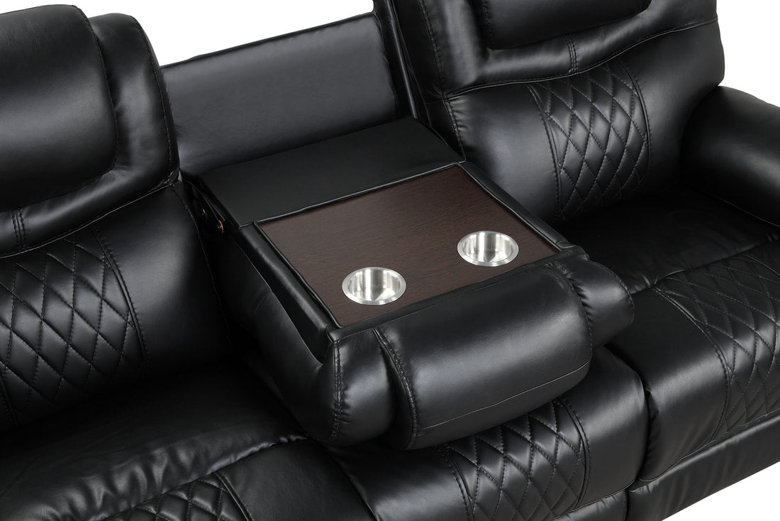 3pcs Galveston Oversized Black Leather Gel Sofa Reclining Set