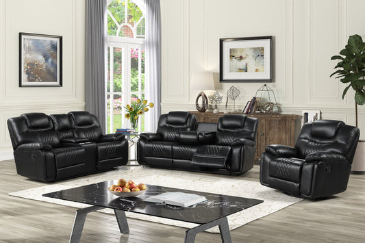 3pcs Galveston Oversized Black Leather Gel Sofa Reclining Set