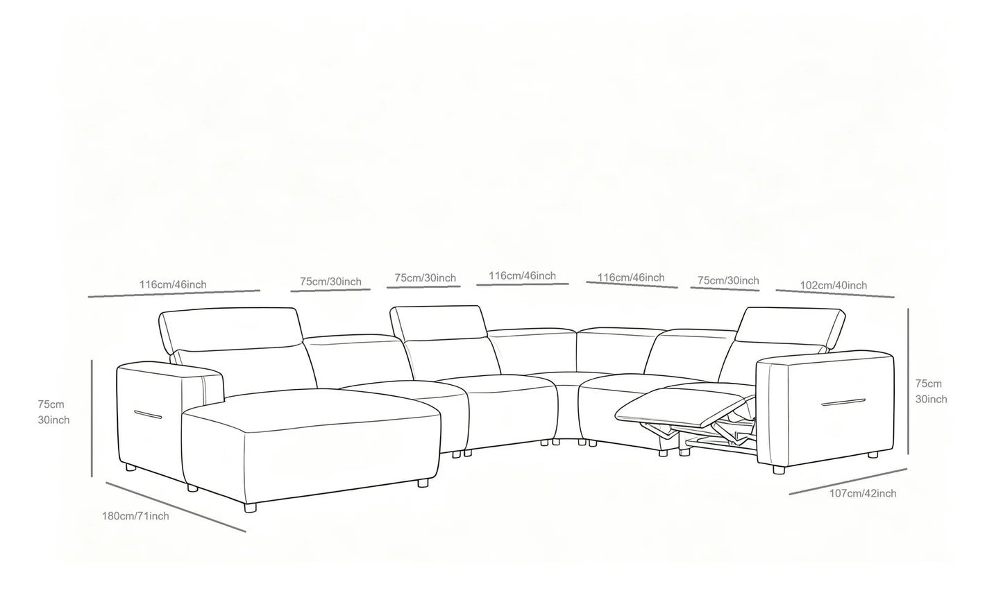 MI-2525 Noel (Grey) 6pcs  Reclining Sectional