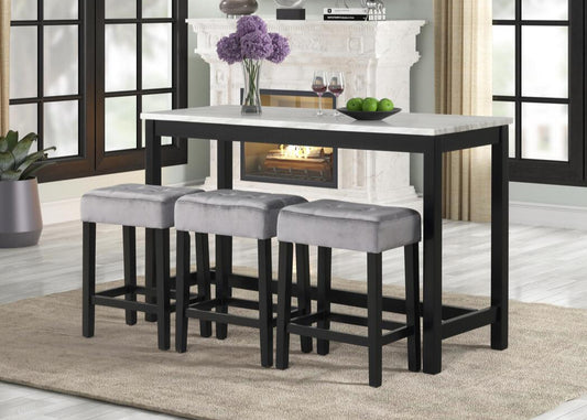 4pcs Gloria Grey with Marble Pub Table Dining Set