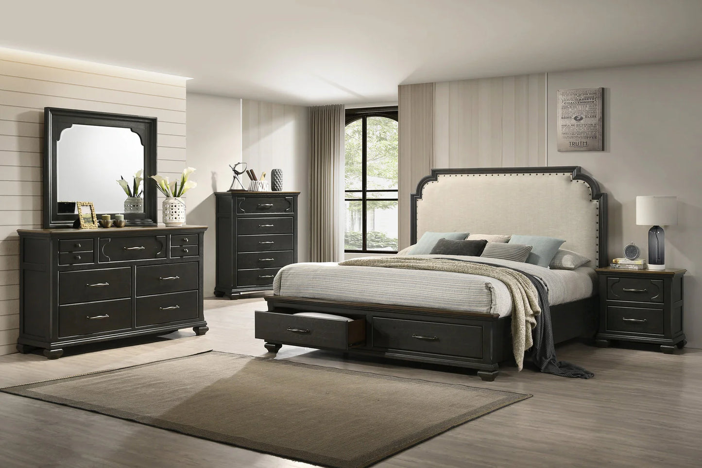 5pcs Hamilton Dark Brown Wood Bedroom Set