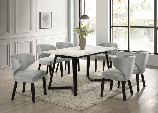 Hamilton WHITE Silver Dining Table & 6 Chair Set