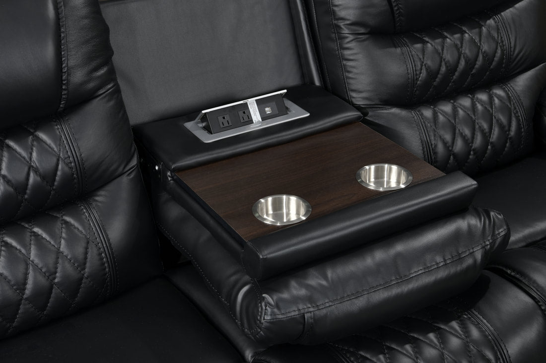 3pcs Harley Black Top Grain Leather Power Reclining Sofa Set