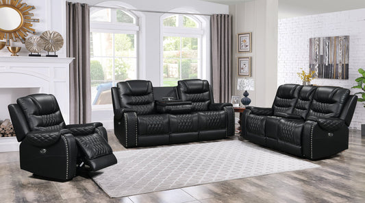 3pcs Harley Black Top Grain Leather Power Reclining Sofa Set
