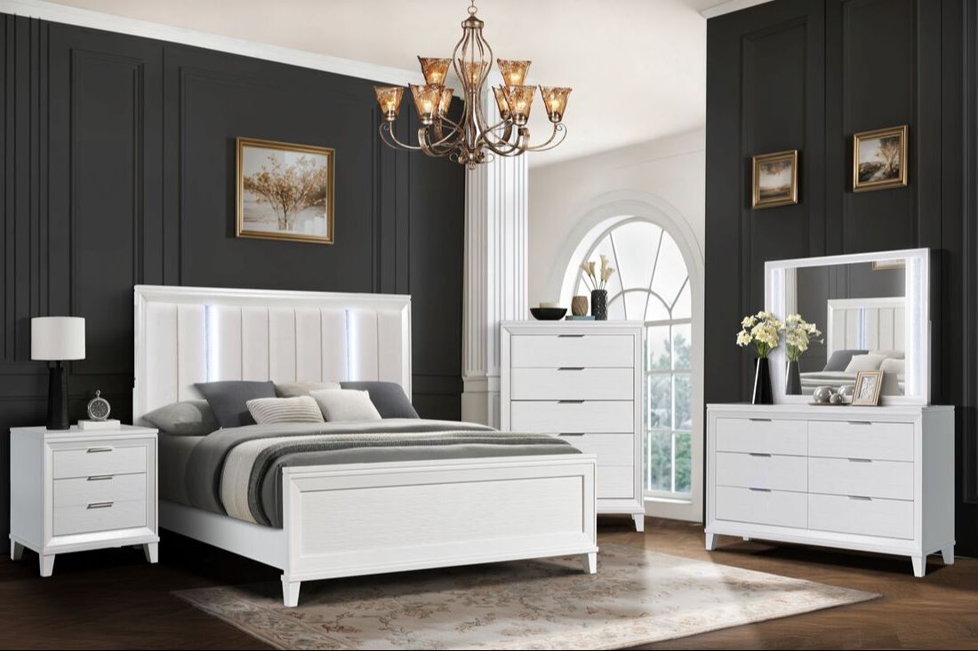 5pcs Havana White LED Bedroom Set