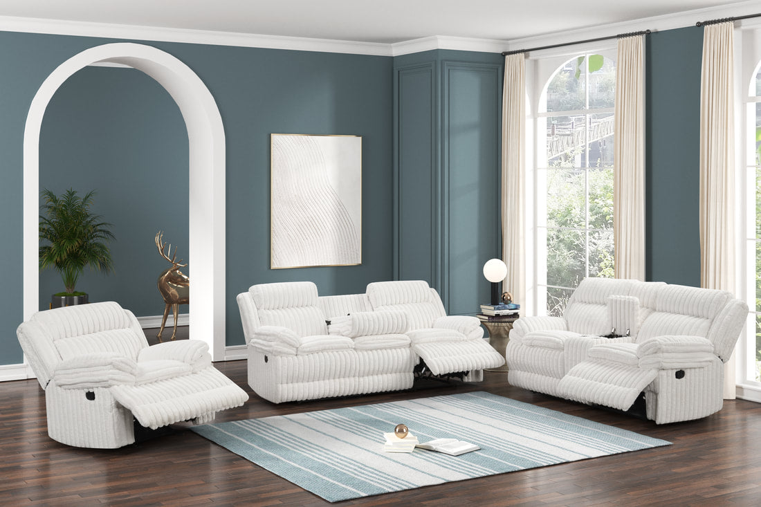 3pcs Heaven White Fabric Reclining Sofa Set