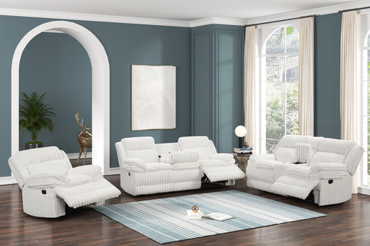 3pcs Heaven White Fabric Reclining Sofa Set