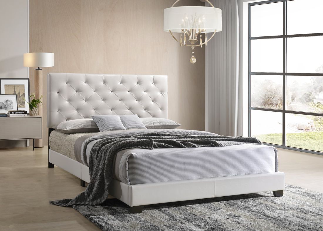 HH20188 White Diamond Tufted Bed Frame