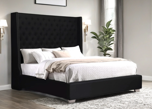 HH220 Black Linen Tufted 6FT Tall Bed Frame