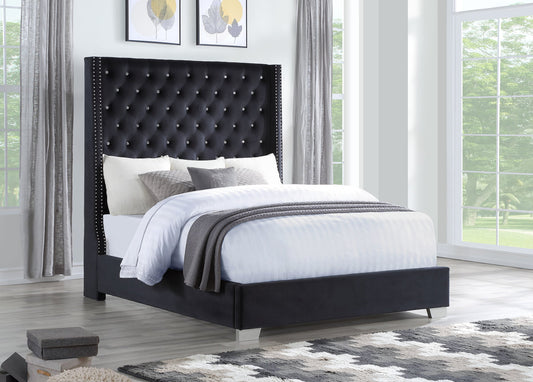 HH328 Black Velvet Diamond Tufted 6FT Tall Bed Frame