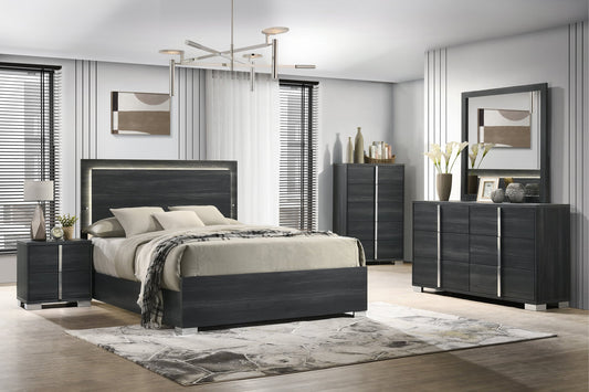 5pcs HH3700 Dark Wood Finish Bedroom Set