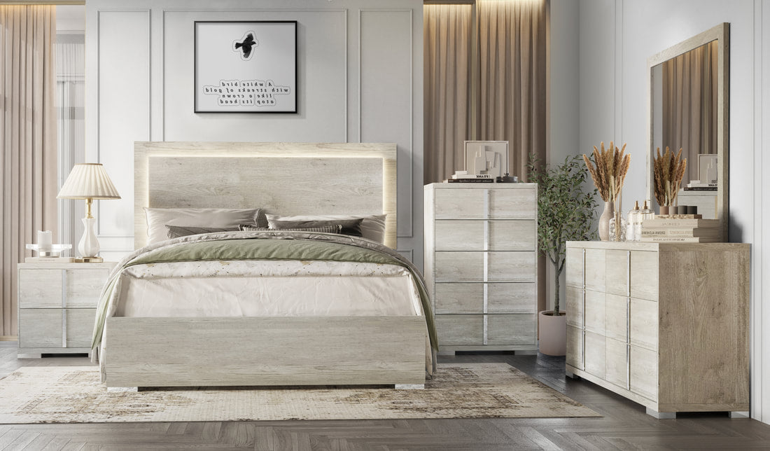 5pcs HH3720 Beige Wood Finish Bedroom Set
