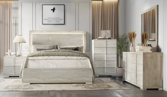 5pcs HH3720 Beige Wood Finish Bedroom Set