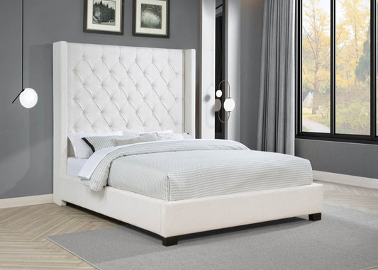 HH405 Beige Fabric Tufted 6FT Tall Bed Frame