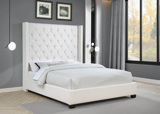 HH405 Beige Fabric Tufted 6FT Tall Bed Frame