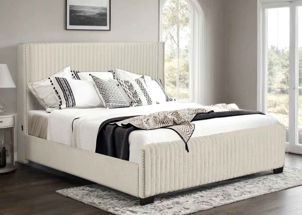 HH600 Beige Velvet with USB Bed Frame