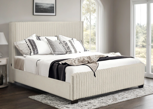 HH600 Beige Velvet with USB Bed Frame