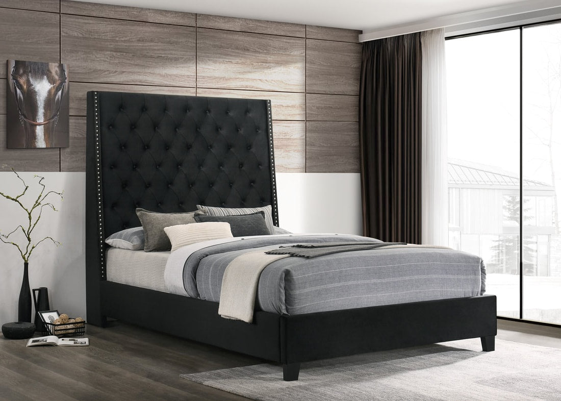 HH630 Black Velvet Tufted 6FT Tall Bed Frame