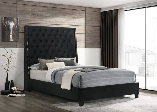 HH630 Black Velvet Tufted 6FT Tall Bed Frame