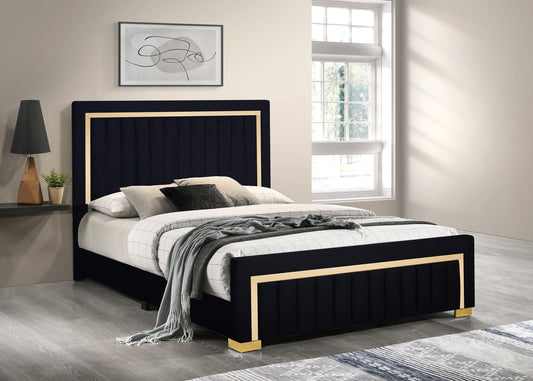 HH800 Black Velvet Bed Frame with Golden Trim