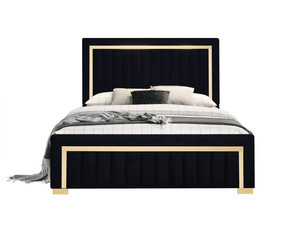 HH800 Black Velvet Bed Frame with Golden Trim