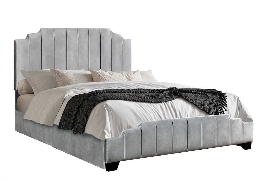 HH970 Grey Velvet Platform Bed w/ Side Storage