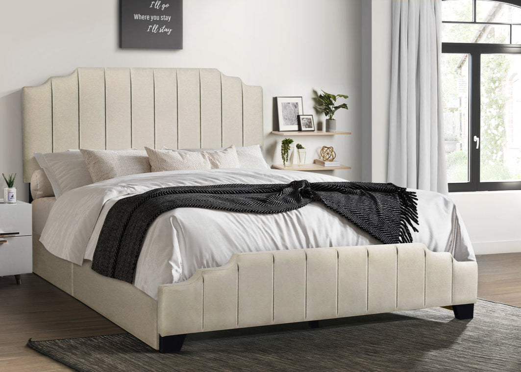 HH975 Beige Velvet Platform Bed w/ Side Storage