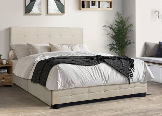 HH995 Beige Linen Platform Bed w/ Side Storage